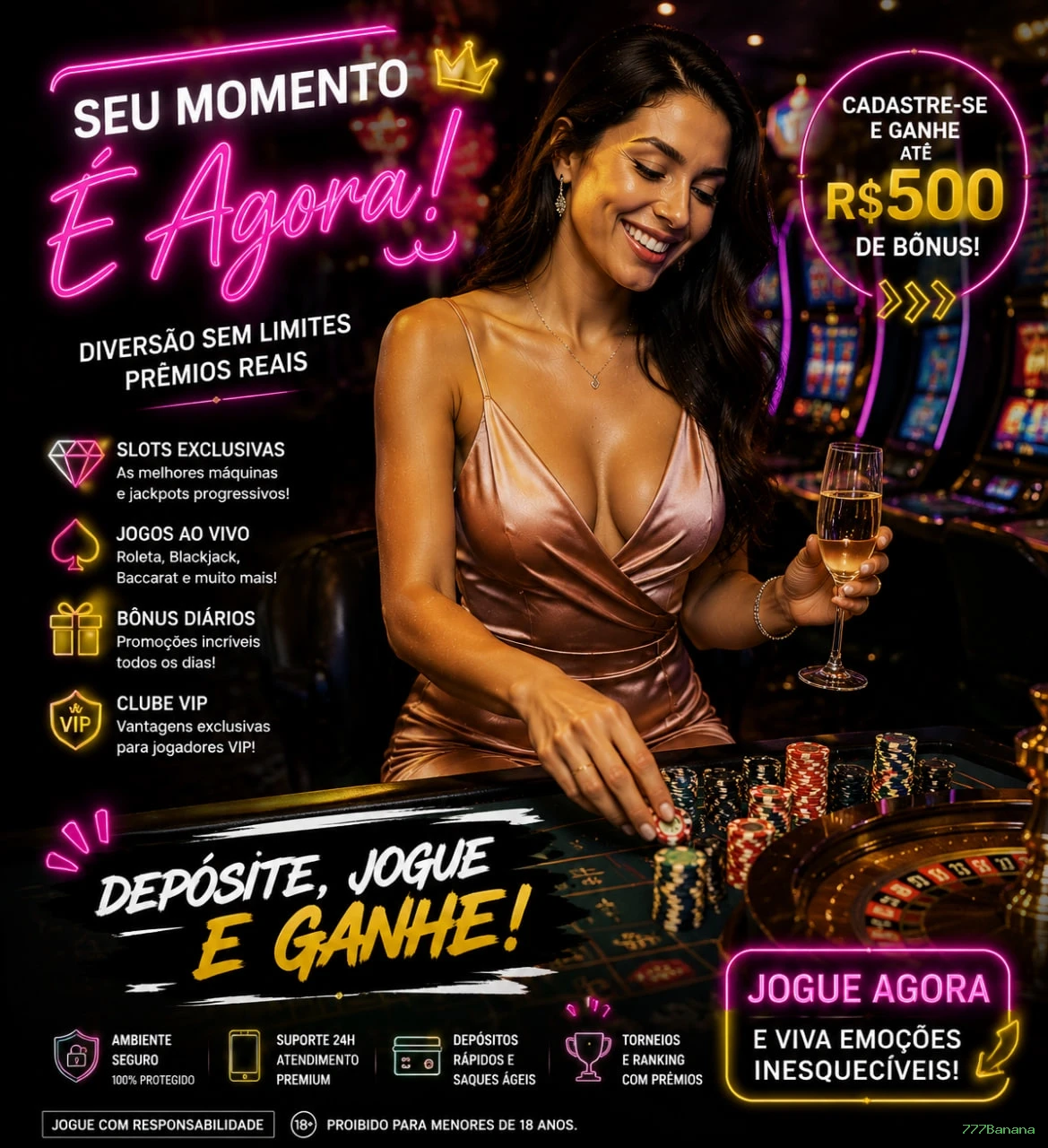 Imagem promocional da 777Banana mostrando a plataforma e suas vantagens